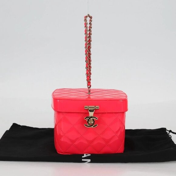CHANEL Matelasse Vanity Pouch Enamel Pink Gold CC Auth - Picture 1 of 16